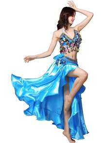 亮片吊带项链 + 飘逸短裙 + 硬币流苏腰链套装 - 肚皮舞表演节装饰套装 - 彩色 - 查看 16