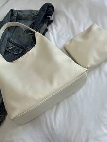 2025 New Solid Color Fashionable Commuter Tote Bag, Minimalist Niche Design Underarm Bag, Stylish Large Capacity Shoulder Bag - White - View 10