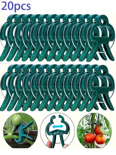 2 Tamaños de Clips para Plantas - Clips de plástico verde ajustables con hebilla de metal, adecuados para jardín e invernadero - Soporte para enredaderas, flores, plántulas, tomates - Para uso en interiores/exteriores, Clips de soporte para plantas, Soporte para plantas de jardín, Diseño de clip elegante, Estructura de clip resistente