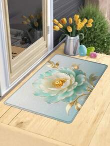 1pc Gradient Floral Art Bathroom Mat With Golden Outline, Machine Washable Shower Mat, Outdoor Doormat, Living Room Carpet, Entrance Mat, Runner Rug, Bathroom Rug, Luxury Gradient Peony Mat, Jade Floral Mat, Embossed Gold Mat, High-End Luxury Mat, Entrance Doormat, Anti-Slip Bathroom Mat, Water-Absorbent Bath Rug, Entrance Foot Mat - Jade Golden Peony - View 9