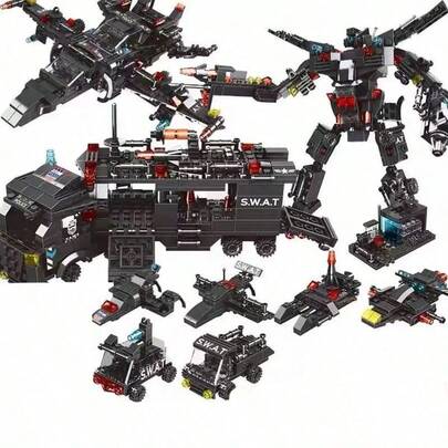 Bộ xếp hình ô tô 280 mảnh/500 mảnh, bộ xếp hình robot ô tô, bộ xếp hình SWAT/bộ xếp hình biến hình/đồ chơi xếp hình kết nối, quà tặng sinh nhật, Halloween, Giáng sinh.