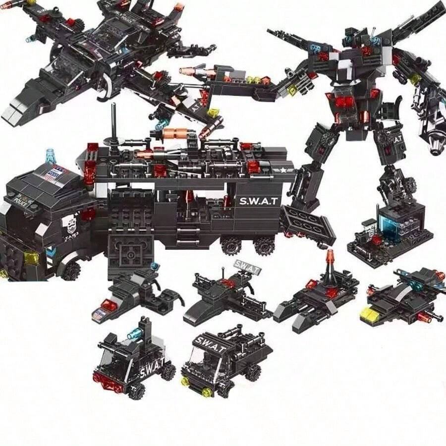 280 piezas/500 piezas Bloques de construcción de coche, Bloques de construcción de coche robot, Bloques de construcción SWAT/Bloques de construcción transformables/Juguetes de rompecabezas conectables, Regalo de cumpleaños, Halloween, Regalo de Navidad - Multicolor - Ver 1