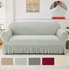 1PC Stretch Sofa Cover With Pleated Skirt High Elasticity High Quality One Piece Design Sofa Cover Solid Color Dust Proof And Non Slip Sofa Cover Suitable For Bedroom Office Living Room And Home Decoration Valentine's Day Gifts Valentine's Day Decorations - 淺灰色 - 查看 1