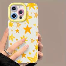 Patrón de estrellas amarillas sobre fondo blanco.funda de teléfono Fundas compatibles con ,Apple,VIVO,OPPO,,, y Honor.Fabricadas en silicona TPU,ofrecen protección contra golpes y caídas. - Blanco - Ver 2