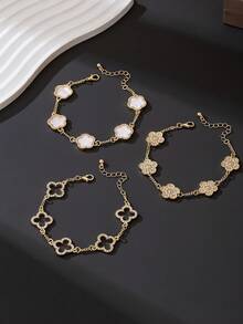 3件套经典奢华水钻镂空四叶草和五叶草手链，送给男友的优雅礼物 - 白色 - 查看 4