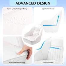 Asiento ergonómico de capitán para bote, Respaldo ajustable y espuma de alta densidad impermeable, Vinilo marino resistente a UV y corrosión, Instalación rápida, ideal para pesca y navegación - Todo blanco - Ver 4