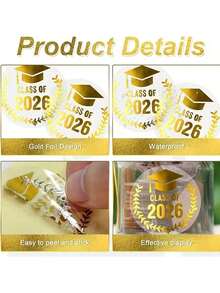 12pcs/Pack Gold Foil Graduation Celebration Congratulation Labels, Round Foil Stickers For Hats, Gift Bags, Office Supplies, Versatile For Parties And Daily Use - Multiple Styles - View 8