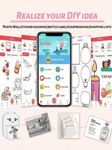 1 pieza Impresora + 5 rollos de papel, Impresora de fotos de bolsillo mini, Impresora térmica portátil sin tinta, Pegatinas de papel de transferencia de 57 mm, Impresora inalámbrica Bluetooth 200 dpi, Rosa - Impresora rosa con 5 rollos de pegatina blanca. - Ver 10
