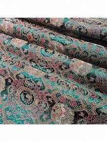 HHMC 1 lembar Kain Jacquard Hijau dengan Pola Vintage, Hasil Akhir Satin Lembut, Kain Dekoratif Elegan Cocok untuk Proyek Kerajinan Jahit DIY, Lebar 29,5 Inci, Berat 130g/m² - Kain jacquard - View 3