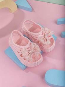 甜美闪亮蝴蝶结儿童凉鞋，柔软防滑幼儿学步鞋，女童夏季透气沙滩鞋 - 粉色 - 查看 11