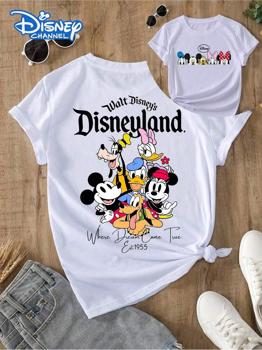T-shirt Disney sous licence, en pur coton, adorable t-shirt à col rond doux avec motif Mickey Mouse, regorgeant de détails de design éclatants, un cadeau Disney, le tissu est durable et facile d'entretien, adapté aux sorties quotidiennes, aux trajets domicile-travail et autres occasions, plein d'esprit des fêtes. - Blanc - Voir 1