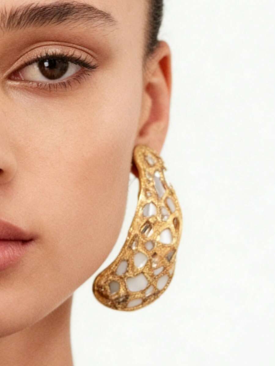 SP镜面耳环，重工复古轻奢高档油彩豹纹斑点耳环，简约轻奢气质耳环，女士独特艺术耳环 - 彩色 - 查看 1