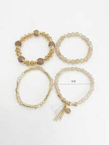 1pc Crystal Glass Bohemian Style Beaded Bracelet Set - Coffee - View 5