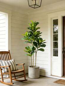 Kmitang 64/122cm Large Artificial Banyan Tree Branches, Tropical Fake Ficus Tree, Green Plastic Simulation Banyan Leaves, Home Garden Wedding Indoor Outdoor Decor, 1pc (Excluding Planter) - Multicolor - View 4