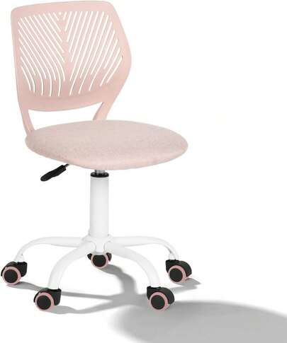 ARREDAMENTI Silla Escritura para Adolescentes, Silla Estudio sin Brazos para Niños con Altura Ajustable, Silla Giratoria Ergonómica para Niños con Ruedas, Asiento Tapizado Tela, Amarillo
