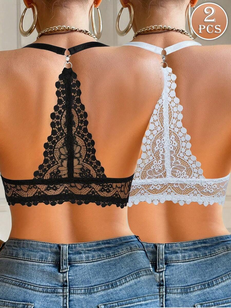 2 pezzi Reggiseno con chiusura anteriore in pizzo con ferretto, push-up, design bello sulla schiena, traspirante e comodo, per sollevare e raccogliere il seno, adatto per uso quotidiano e casual