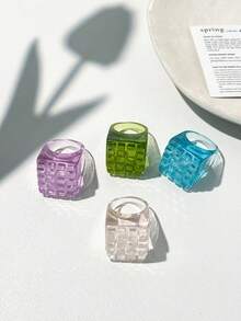 4 piezas Anillos de cubo geométrico, anillos de resina multifacéticos, anillos apilables versátiles con un elegante estilo - Multicolor A - Ver 3