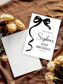 Custom Greeting Card (Includes Envelope), Personalized Black Bow Ribbon Design Greeting Card, Personalized Blessing Card With Customizable Name And Date, Party Theme Invitation, Suitable For Commemorative Celebration Occasions, Minimalist Elegant Style Invitation Card, Suitable For Halloween, Christmas, Valentine's Day, Birthday, Wedding, Baby Shower Party Invitations - Multicolor - View 5