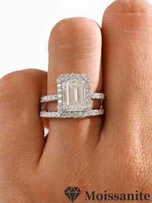 2pcs S925 Sterling Silver 5.5CT Square Moissanite Stacking Rings, Wedding Engagement Rings, Daily Wear Gift - Multicolor - View 1