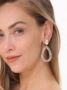 1对闪亮水晶链水滴形水钻吊坠耳环（女士款） - 風格 - 查看 2