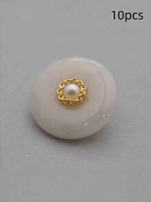 10pcs Round Vintage Light Luxury Resin Metal Button With Inner Pearl And Faux Jade Clasp, Coat Sweater Jacket Button, Cheongsam - 10Pcs - View 18