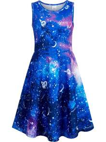 Girl Dresses Sleeveless Cute Pattern Casual Sundress 4-13 Years - Màu xanh lam - Xem 1