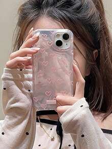 Korean Ins Style Pink Heart Wave Pattern Minimalist Girly Phone Case Compatible With IPhone 17 Pro Max/17 Pro/17/17 Air/16 Pro Max/16 Pro/16/15 Pro Max/ 13 New 16 Pro Women 12 Double Layer 14/11 Full Coverage Hard Shell - Pink - View 8