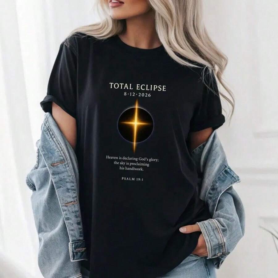 Christian Solar Eclipse 2026 T-Shirt, Psalm 19 1, Faith Gift - màu đen - Xem 1