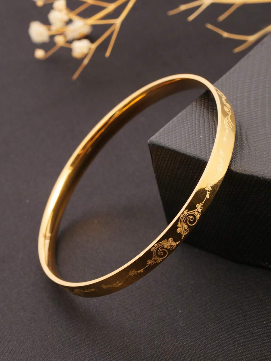 1件不锈钢手镯，材质无害，经典永恒，高品质简约风格，适合日常佩戴 - 金色-B - 查看 1