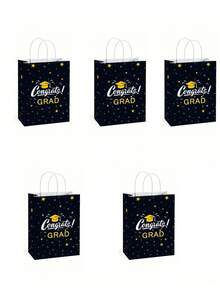 5 piezas Bolsas de tela reutilizables negras para graduación, con impresión dorada "Felicitaciones Graduado", adecuadas para graduados de universidad y escuela secundaria, bolsas de favor para fiesta de graduación, bolsas para transportar dulces y aperitivos, regalo de graduación y decoración del hogar - Múltiples estilos - Ver 11