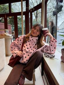 春季女士可调节蝴蝶结领长袖粉色波点短款可调节下摆外套 - 粉色 - 查看 2