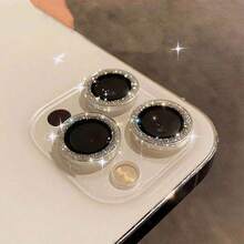 Protector de lente de cámara con diamantes brillantes compatible con Apple Eagle Eye, película protectora de un solo pieza con diamantes brillantes, película de lente de cámara de alta definición, regalo de primavera - Plateado - Ver 1