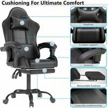 Gaming Chair With Headrest And Lumbar Support, Ergonomic High Back Office Chair, Racing Style Executive Computer Desk Chair, Leather Adjustable Swivel Task Chair For Home Office (White) - Black - View 5