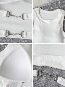 女士白色无袖罗纹针织背心 - 日系金属链条后背设计，休闲甜美性感街头风，柔软弹力面料修身剪裁，2026春夏必备单品，适合日常穿着/叠穿/周末聚会/海滩度假 - 白色 - 查看 11