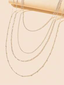1pc Fashionable Multi-Layer Chains Long Necklace - Silver 2 - View 5