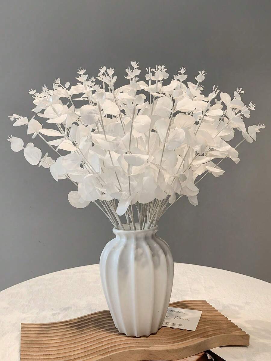 1/2 束人造尤加利枝花束，白色仿丝尤加利叶，适用于婚礼装饰、客厅和餐桌摆设、园艺，触感逼真，适合夏季派对、生日、毕业典礼、婚礼等场合。 - 彩色 - 查看 1