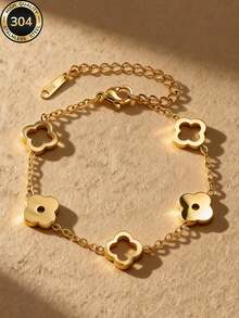 1件女士时尚优雅四叶草锆石不锈钢手链，适合日常佩戴、派对、母亲节礼物 - C款 - 查看 6