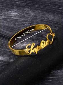 Custom Bracelet Custom 201 201 201 201 Stainless Steel Bracelet With Personalized Labels, Letters, Women'S Heart Bracelet, Wedding Gift Valentine'S Day - Yellow Gold - View 3