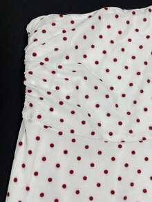Women's Polka Dot Pattern Double-Layer Mesh Bodycon Straight Skirt, Fitted Beach Vacation Dress, Spring/Summer - Burgundy - View 7