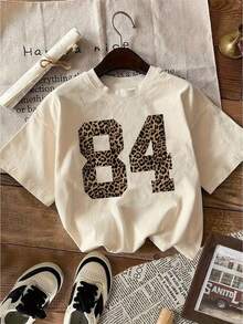 1 Pack Girls Casual Printed Crew Neck Short Sleeve T-Shirt Summer Student Youth Clothing - Màu be - Xem 1