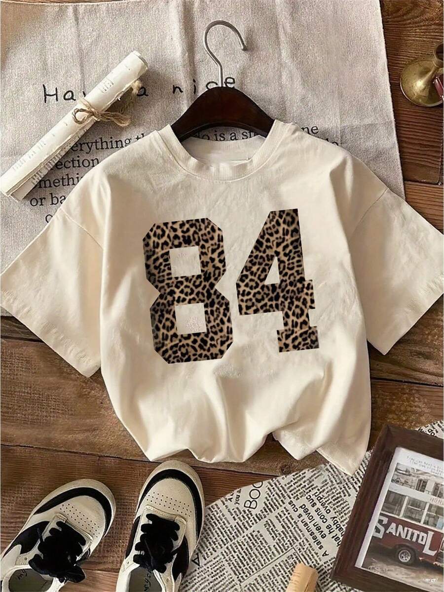1 Pack Girls Casual Printed Crew Neck Short Sleeve T-Shirt Summer Student Youth Clothing - Màu be - Xem 1