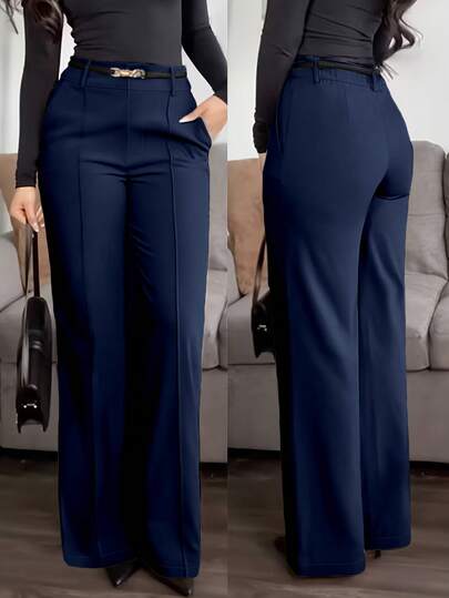 ZY Clothing Solid Color Button Zipper Pocket Suit Fabric Straight Leg Casual Pants, Suitable For Daily Wear And Office Spring