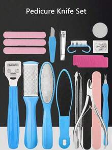 Bộ dụng cụ chăm sóc chân, bao gồm máy mài gót chân, dụng cụ loại bỏ chai sạn, dũa gót chân, dụng cụ làm móng, bộ dụng cụ spa tại nhà dành cho cả nam và nữ, dụng cụ mài gót chân bằng thép không gỉ, dụng cụ làm sạch chân, kìm cắt móng. - Màu xanh lam - Xem 1