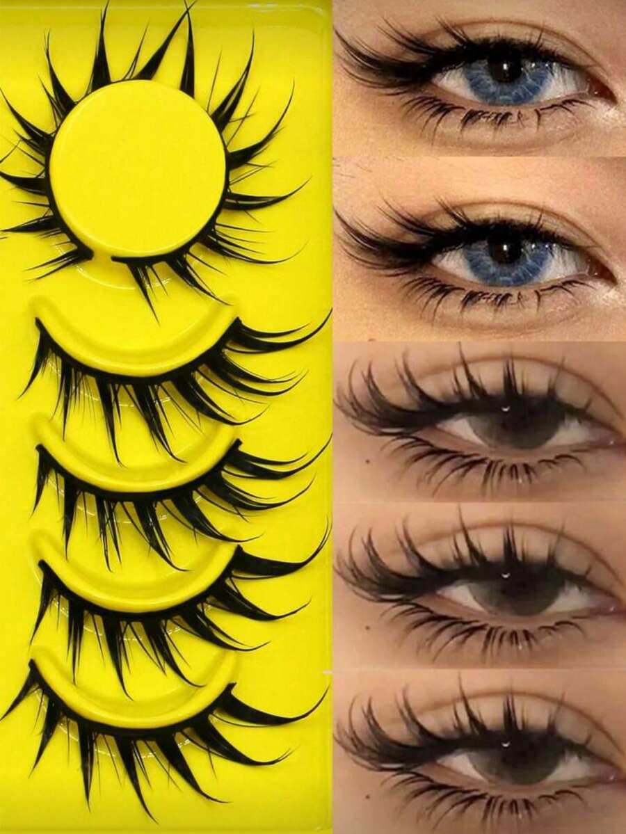 6对湿润狐狸眼假睫毛，动漫假睫毛，角色扮演假睫毛，戏剧性假睫毛，湿睫毛嫁接化妆工具 - 条状假睫毛 - 黑色 - 查看 1