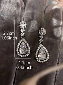 1 Pair Elegant Teardrop Rhinestone Inlaid Glass Earrings, Sophisticated Personalized Suitable For Party, Wedding, Daily Wear - 銀色 - 查看 2