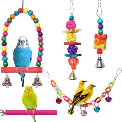 5pcs Parrot Toys Set, Colorful Swing, Chew, Grind Teeth, Intelligence Building, Cage Accessories Suitable For Medium & Small Parrots, Lovebirds, Parakeets