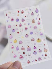 1 cái bánh pudding màu hồng tím, bánh pudding anh đào dâu tây, nĩa nhỏ, nơ, trái tim, ngôi sao, phong cách Lolita ngọt ngào dịu dàng, miếng dán móng tay tự dính 5D cho nữ, trang trí móng tay Kawaii cho hàng ngày và các bữa tiệc. - Nhiều màu - Xem 8