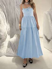 WOWDARK Summer Spaghetti Strap Backless A-Line Dress, Sexy Party Cocktail Dress For Women, Suitable For Carnival, Dates, Gatherings, Parties, Travel, Vacation, Beach And Other Occasions Wedding Spring - Blue - View 4