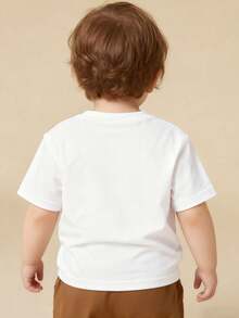 Disney White Background Mickey Mouse THE BIRTHDAY BOY Star Print Baby Short Sleeve T-Shirt - Birthday-Themed Playful Casual Top - 白色 - 查看 2