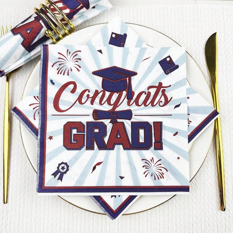 Serviettes en papier pour la remise des diplômes 2026 - Serviettes jetables pour les fêtes de remise des diplômes universitaires et du secondaire - Serviettes de table pour la saison des remises de diplômes - Voir 1